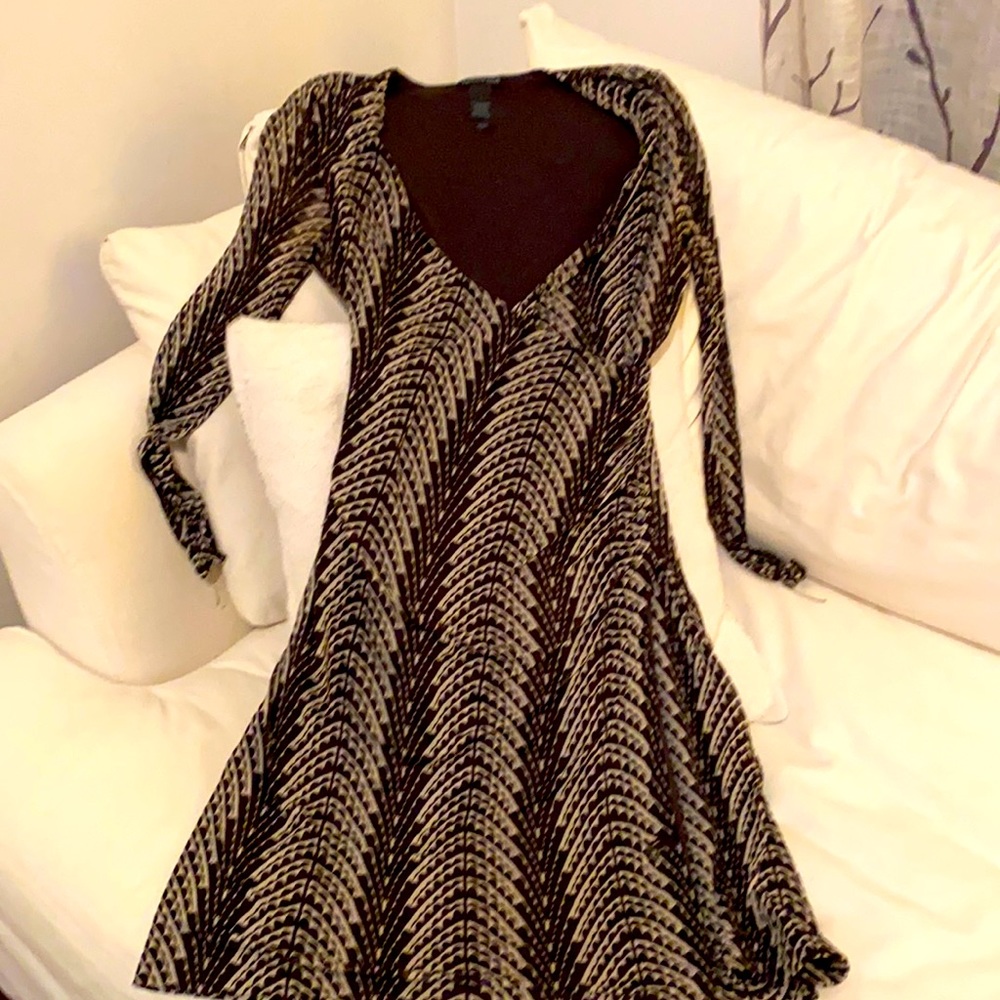 Kenneth Cole Brown/White Silk Dress